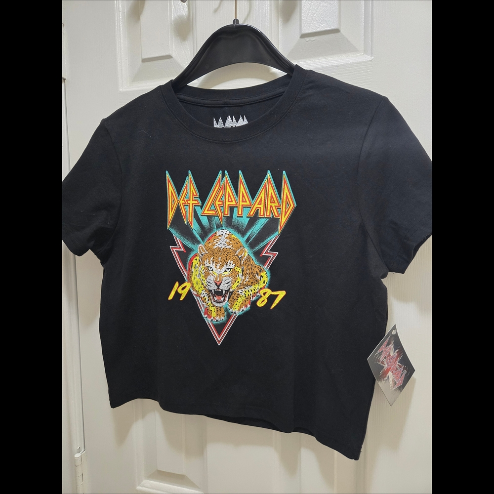 Def Leppard Black Graphic Crop Top 1987 Juniors Size XLarge NWT